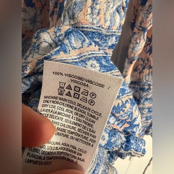 Lucky brand patterned blouse blue and pink long sleeve bohemian loose flowy fall - Picture 6 of 6